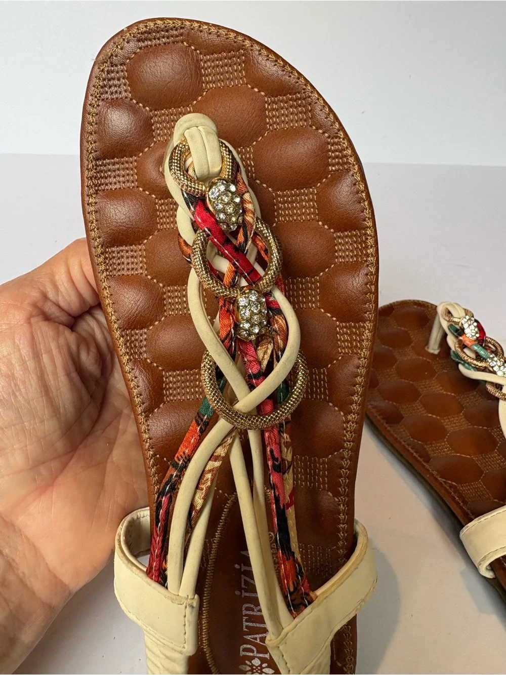 Beautiful Patrizia Women’s Cream/Gold Multi Thong Sandals Size 36